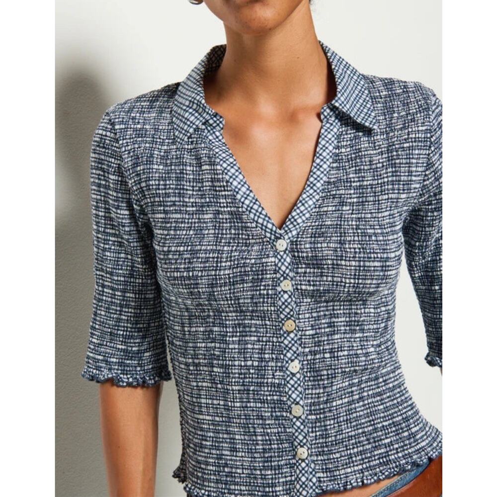 Nation LTD Navy and White Checkered Button-Up Blouse